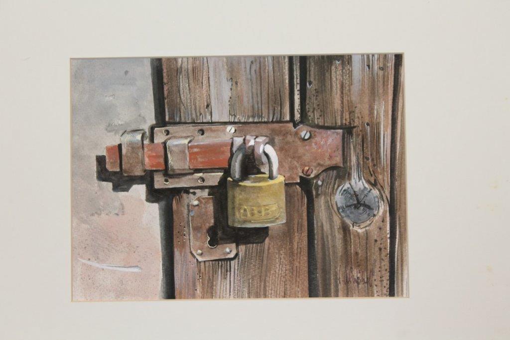 Türschloss, Zeichnung mit Farbe
