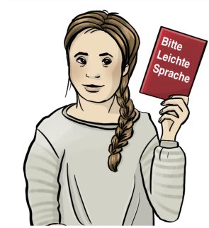 Mädchen mit Heft mit Beschriftung "Leichte Sprache" in der Hand