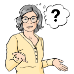 Frau und Sprechblase mit Fragezeichen