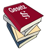 Bücherstapel, oberes Buch ist rot und hat den Titel "Gesetz"