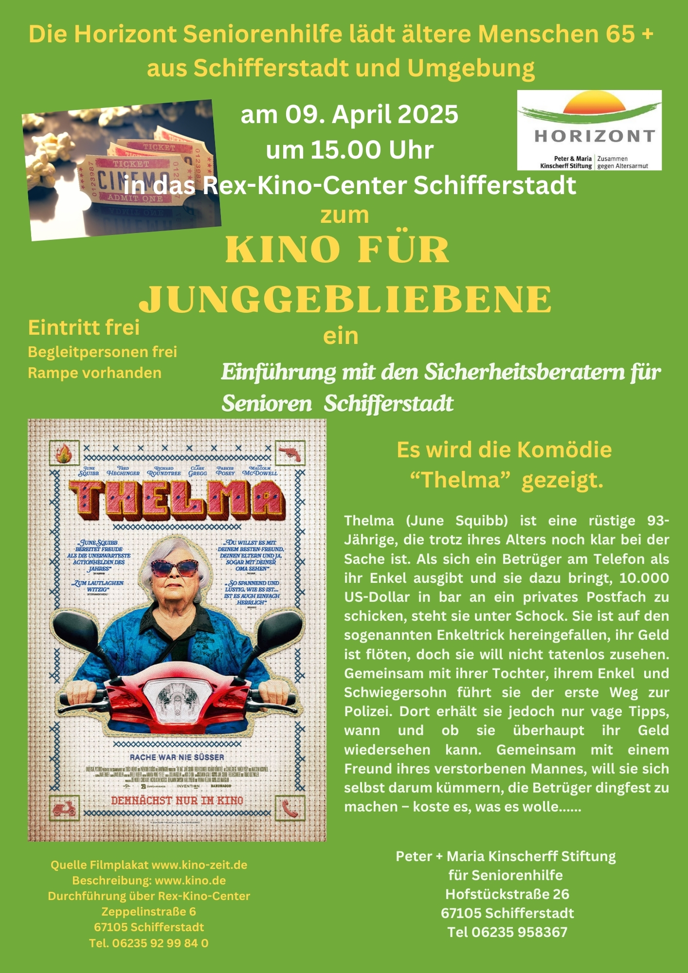 9. April 2025 Kinonachmittag - 1 Plakat Kinonachmittag für Senioren