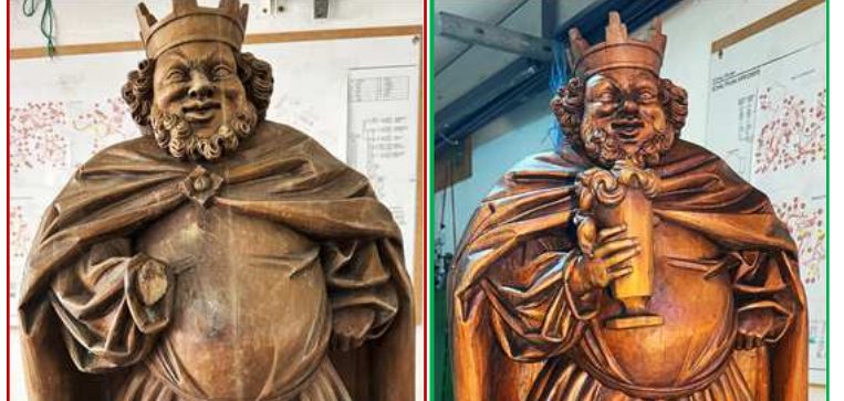 Figur aus Holz mit Bierglas in der Hand