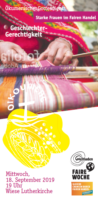 gewebter Stoff auf Webstuhl als Plakat für ökumenischen Gottesdienst Stadt Schifferstadt