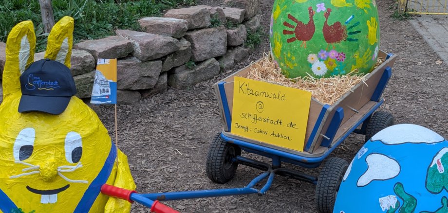 Ostereier, die von der Kita am Wald gestaltet und versteigert wurden