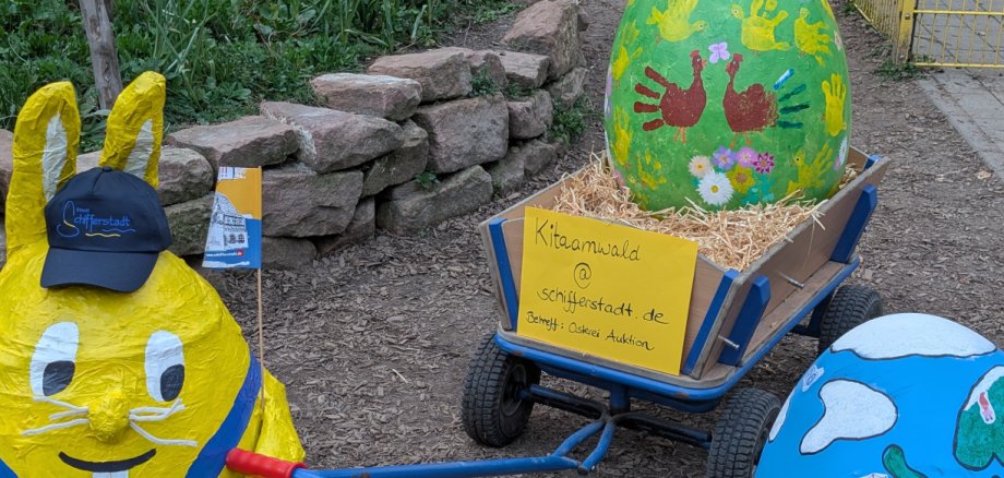 Bemalte und beklebte Riesenostereier